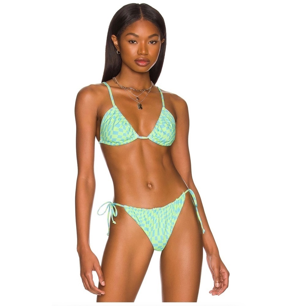 It’s Now Cool Lime Wave Cheque Bikini Set
